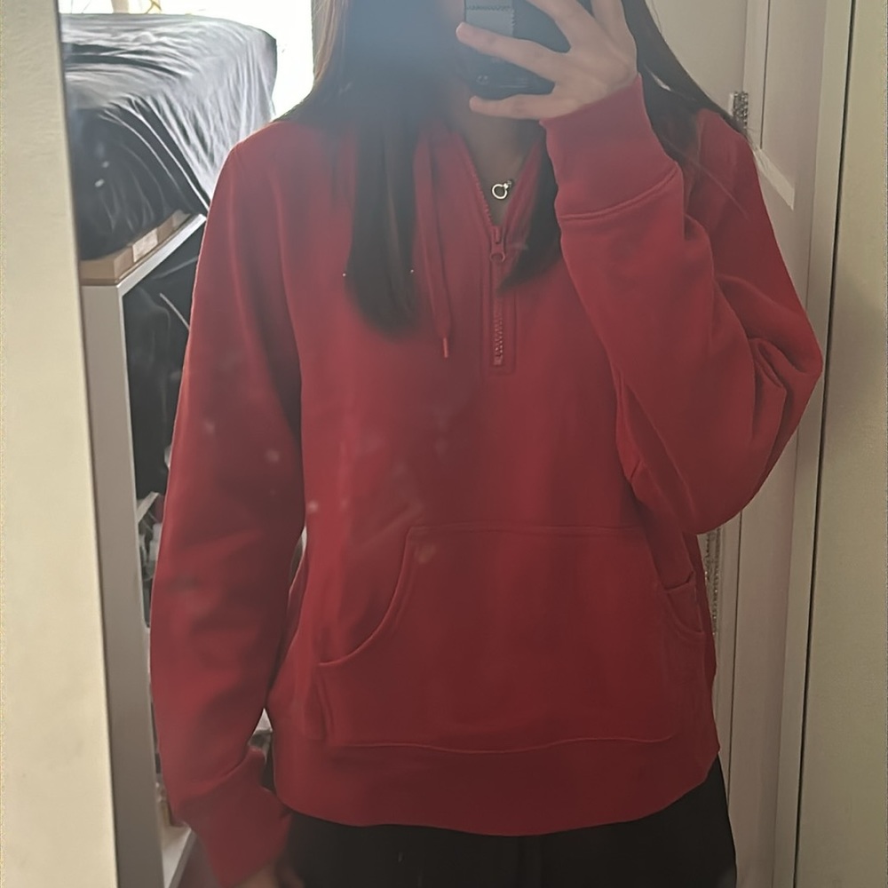 Levi's Red Tab Red Cropped 1/4 Zip Hoodie Jacket